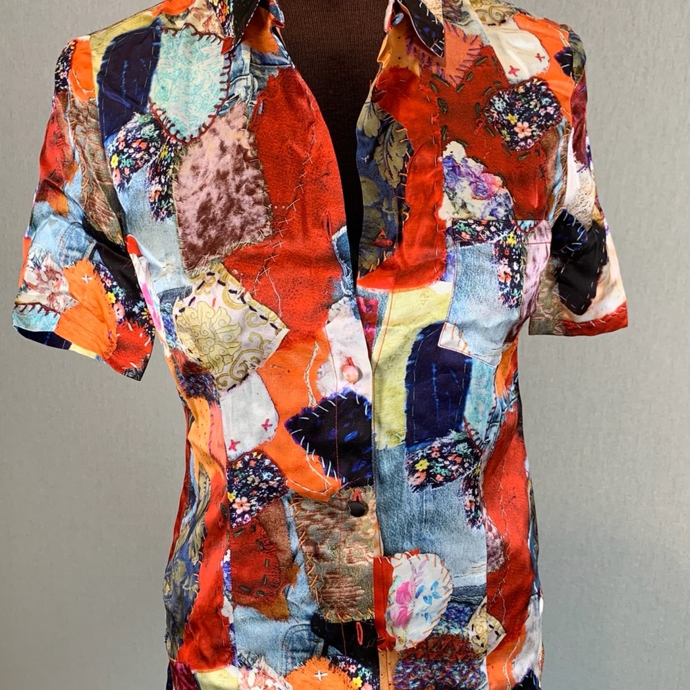 NWT Love Moschino Quilted Patchwork Print Blouse